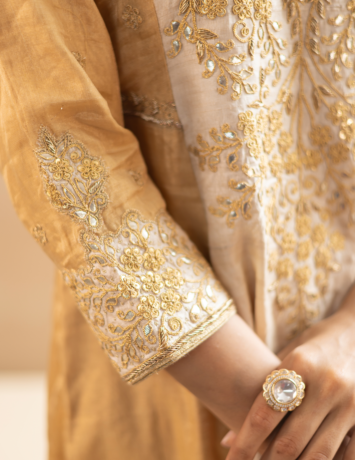 Gold-Beige Tusser Silk Suit
