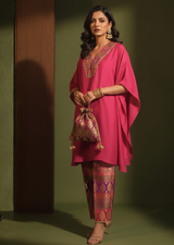 Rani Pink Zardozi Silk Kaftan Set