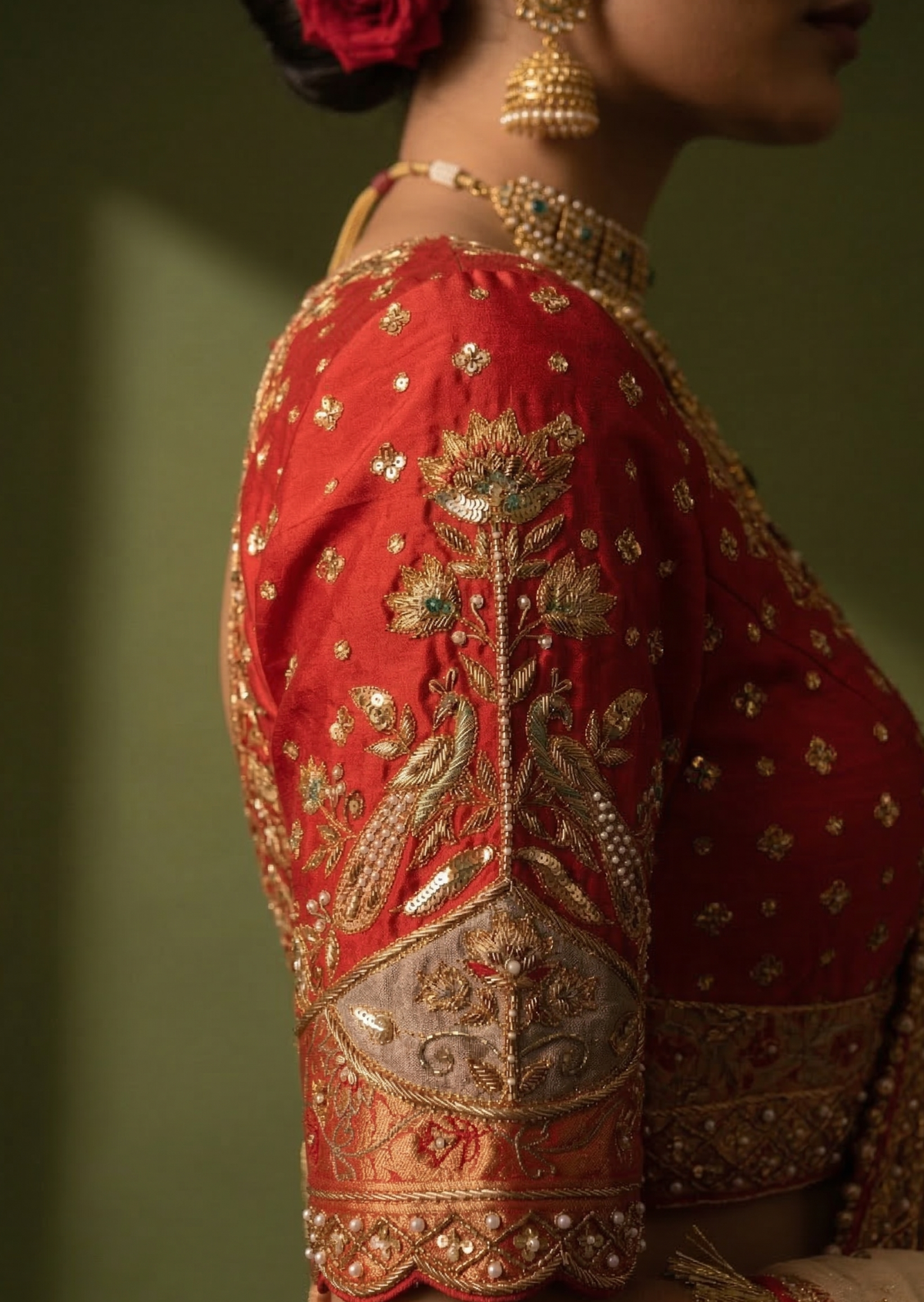 Red & Gold Zardozi Banarasi Silk Lehenga Set