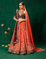 Coral Red Lehenga Choli Set