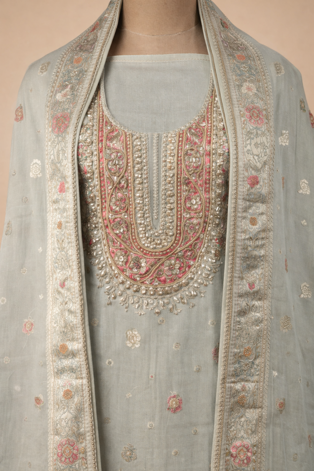 Pure Silk Jacquard Suit With Dabka Hand Embroidery