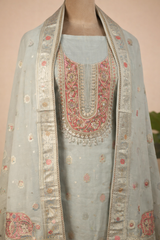 Pure Silk Jacquard Suit With Dabka Hand Embroidery