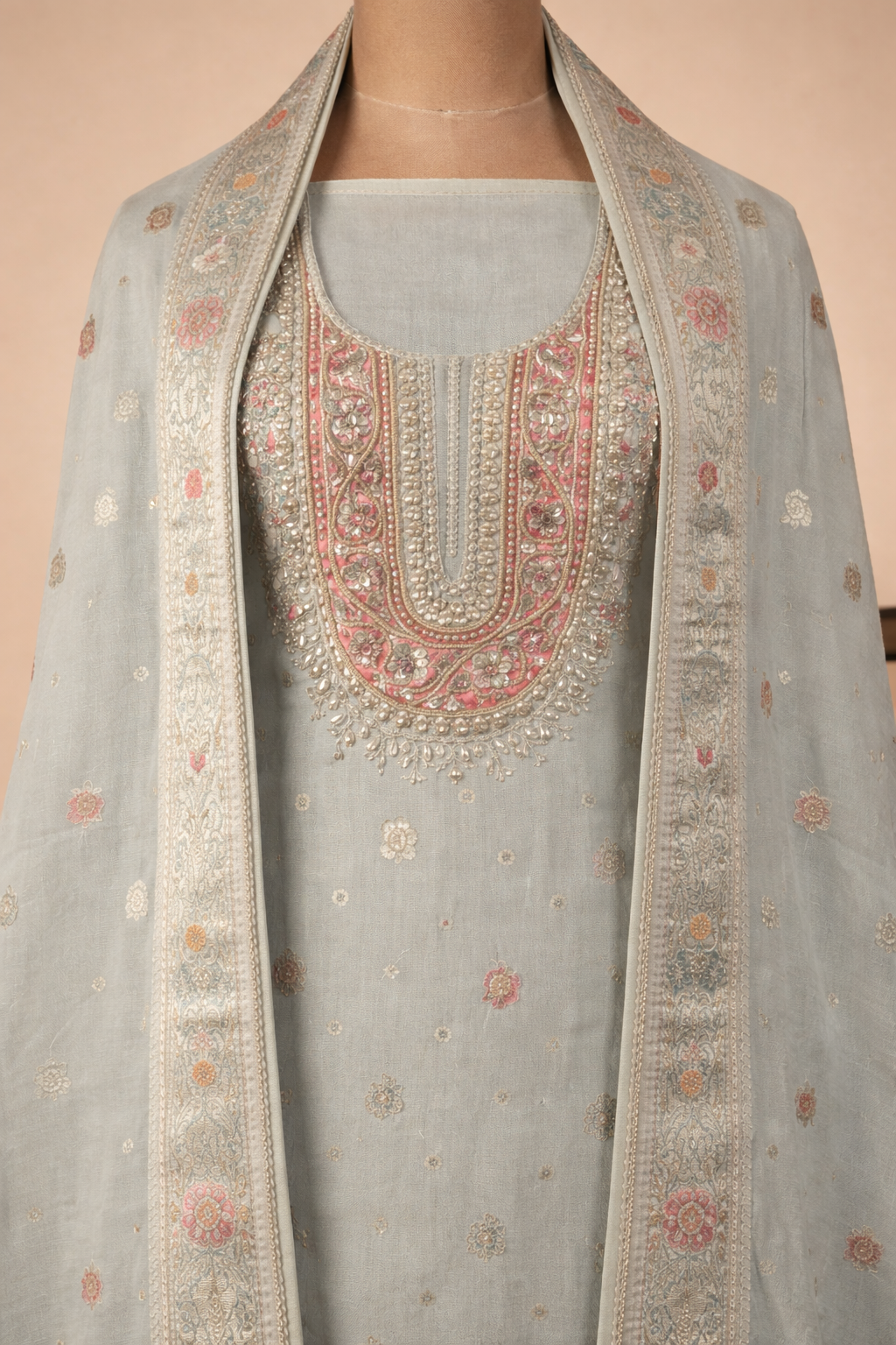 Pure Silk Jacquard Suit With Dabka Hand Embroidery