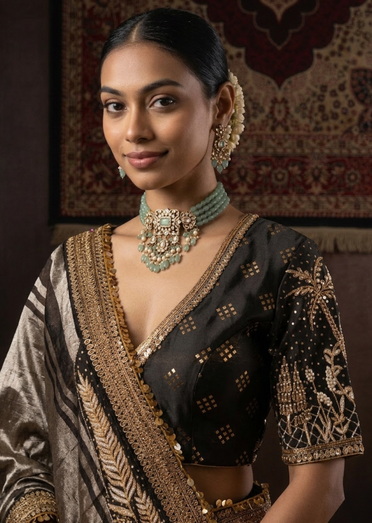 Gold & Silver Zardozi Mughal Motif Tissue Saree