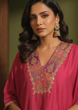 Rani Pink Zardozi Silk Kaftan Set