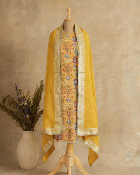 Silk Suit With All-Over Zari Embroidery