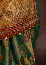 Teal Green & Ivory Mochi Work Silk Tissue Patola Saree
