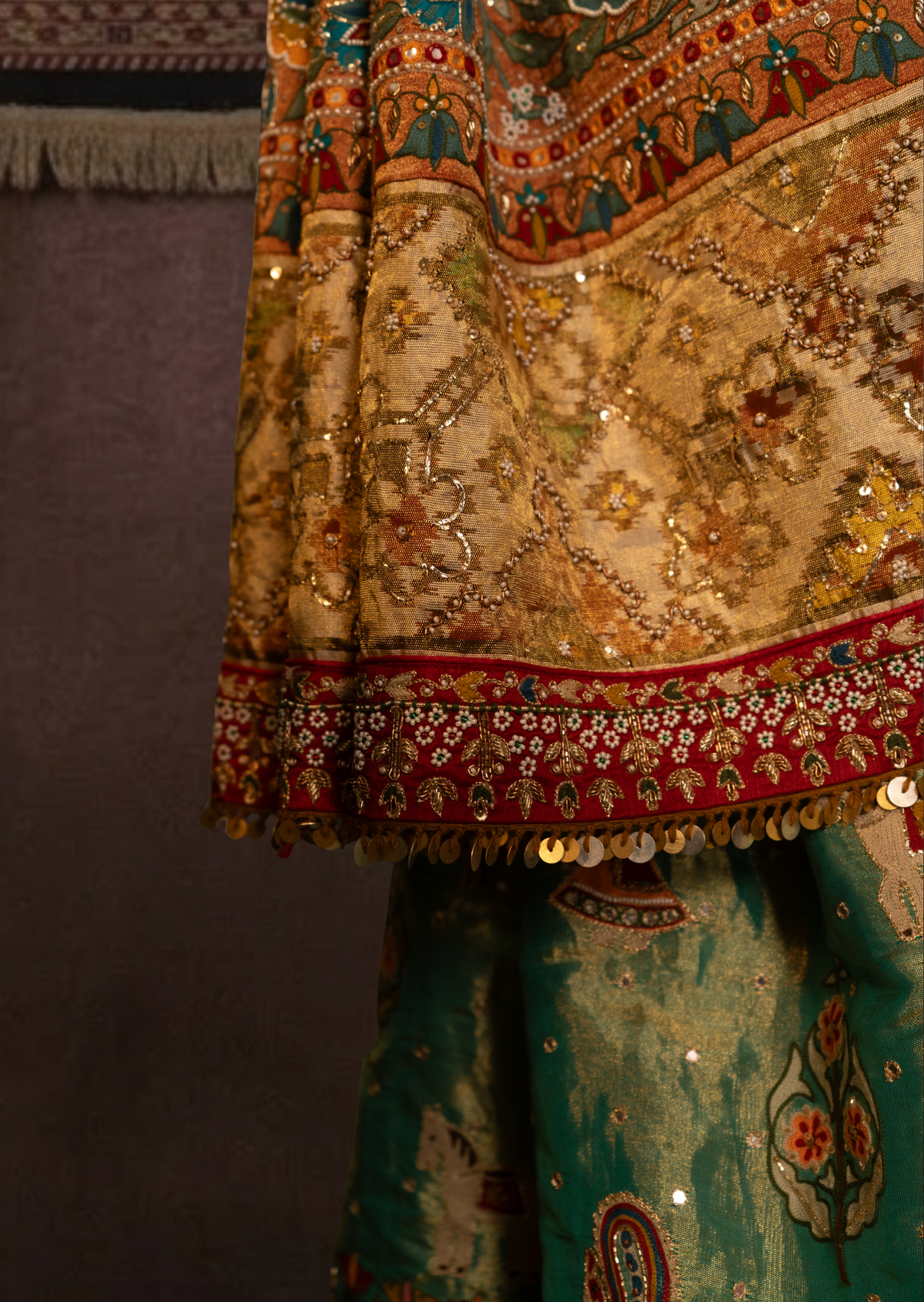 Teal Green & Ivory Mochi Work Silk Tissue Patola Saree