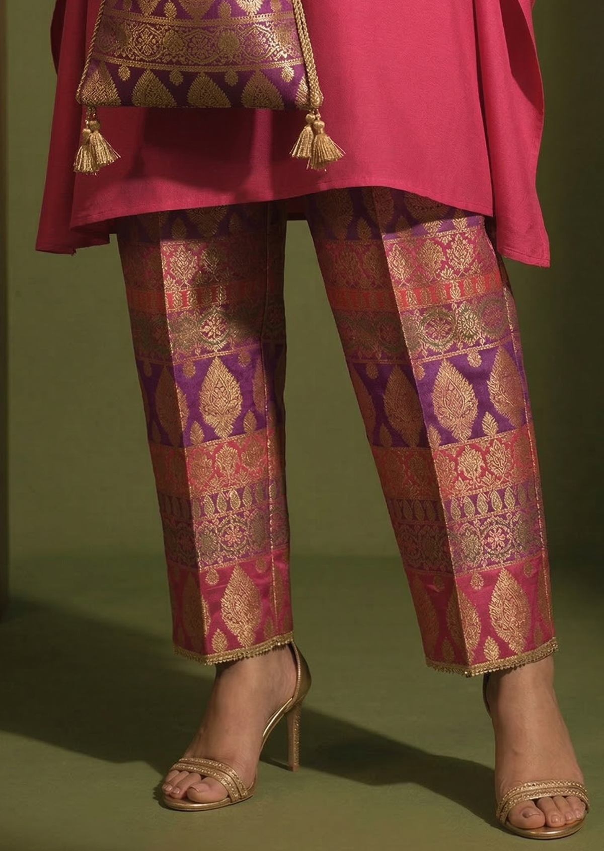 Rani Pink Zardozi Silk Kaftan Set
