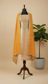 Pure Shimmer Silk Suit With Pure Crepe Bottom And Pure Organza Dupatta