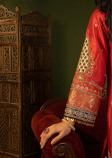 Red & Metallic Black Pitta Work Banarasi Silk Gharara Set