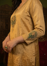 Gold & Bottle Green Zardozi Silk Tissue Anarkali Set
