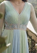 Mint Blue Cut Work 4D Dupion Silk Gown
