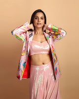 Namaste India Sequin Blouse, Pants & Satin Silk Jacket Set