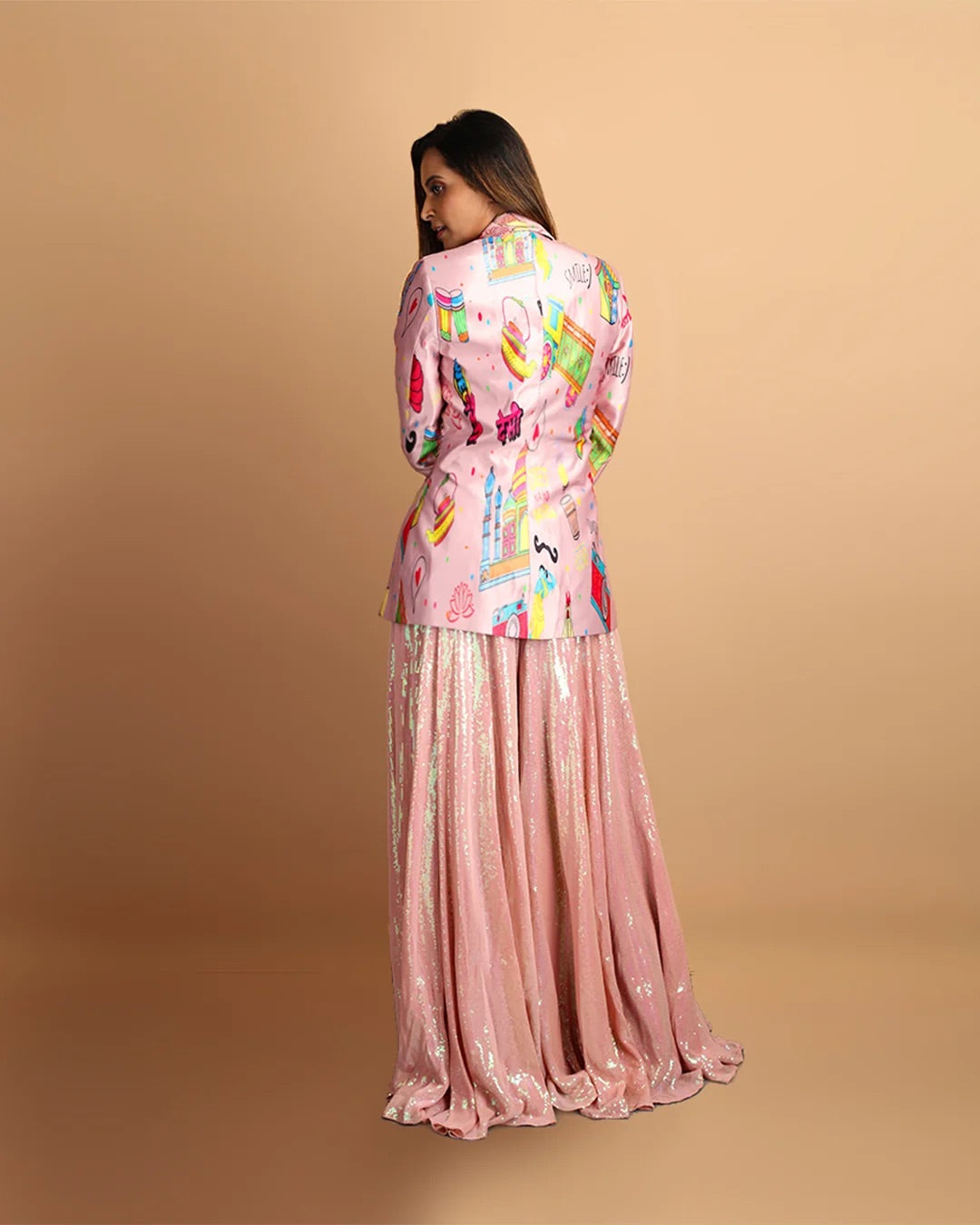 Namaste India Sequin Blouse, Pants & Satin Silk Jacket Set