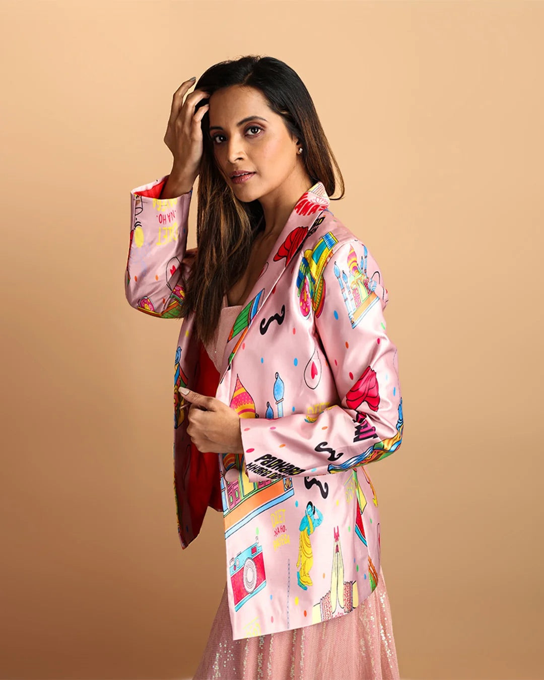 Namaste India Sequin Blouse, Pants & Satin Silk Jacket Set