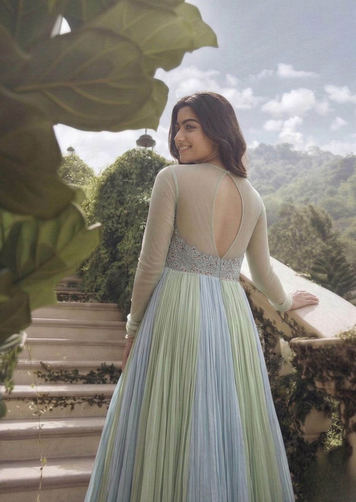 Mint Blue Cut Work 4D Dupion Silk Gown