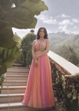 Salmon Pink Resham Work 4D Dupion Silk Gown