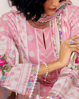 Pure Cotton Lawn Suit With Crochet Detailing (Front, Hem, Sleeves) & Pearl Buttons