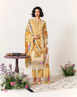 Pure Cotton Lawn Suit With Crochet Detailing (Front, Hem, Sleeves) & Pearl Buttons