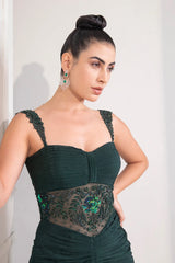 Bottle Green Mermail Draped Gown