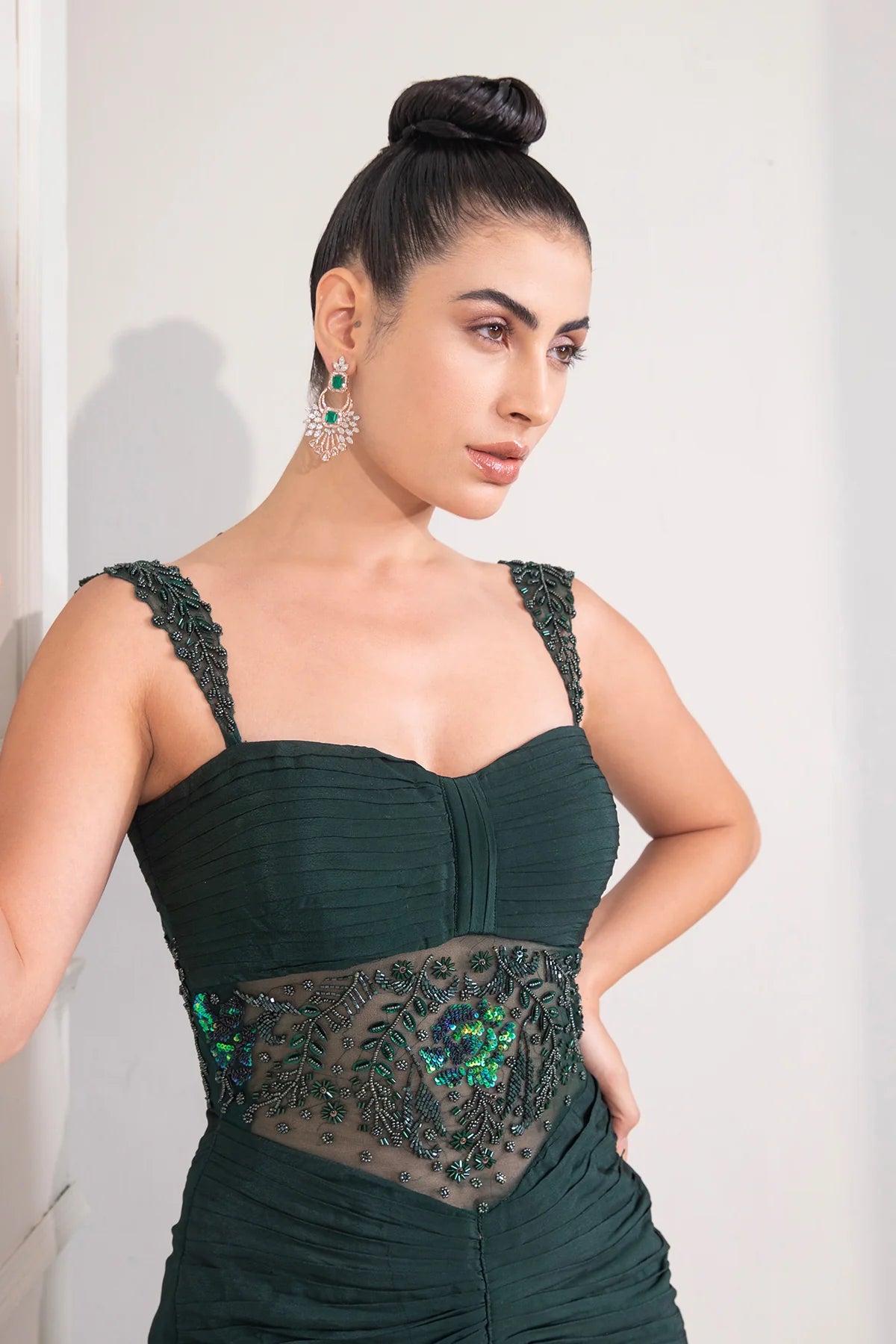 Bottle Green Mermail Draped Gown