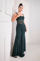 Bottle Green Mermail Draped Gown