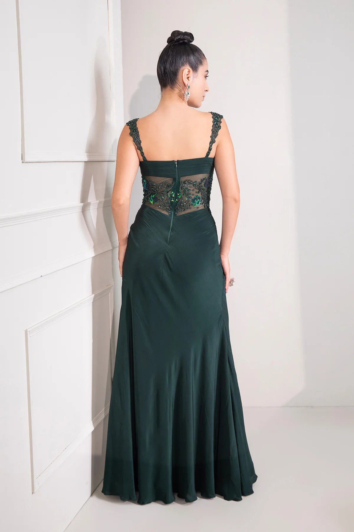 Bottle Green Mermail Draped Gown