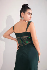 Bottle Green Mermail Draped Gown
