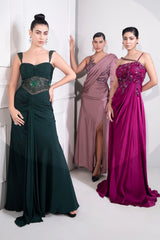 Bottle Green Mermail Draped Gown