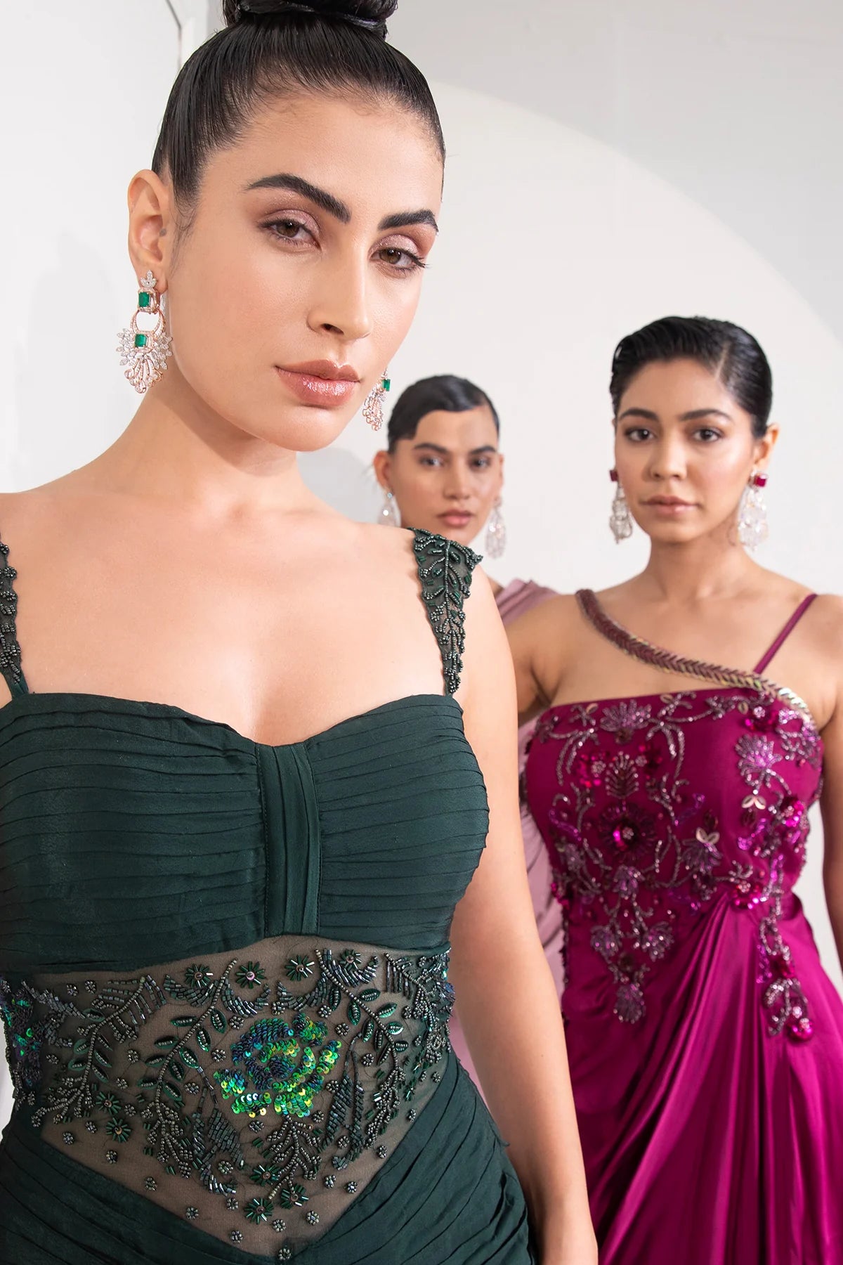 Bottle Green Mermail Draped Gown