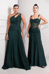 Bottle Green Mermail Draped Gown