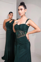 Bottle Green Mermail Draped Gown