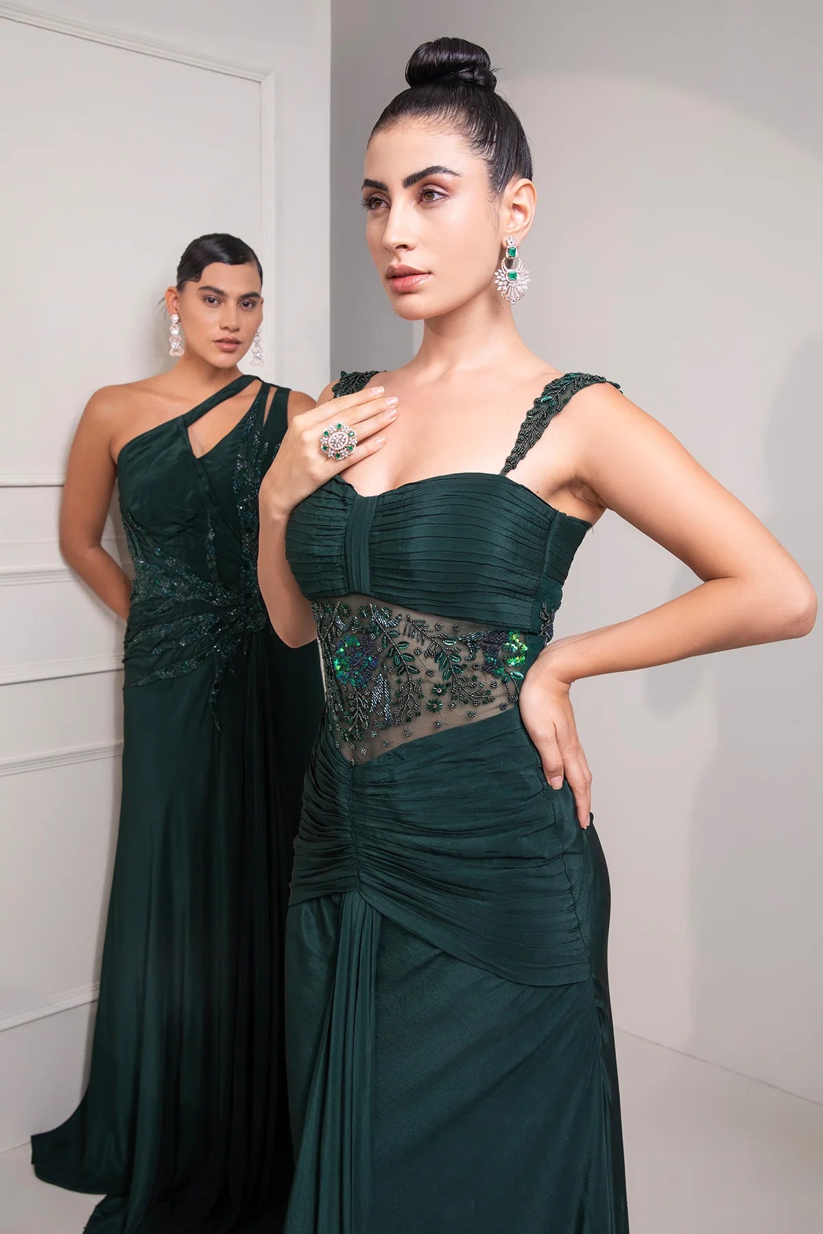 Bottle Green Mermail Draped Gown