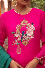 Fuschia Organza Bird Kurti Lehenga