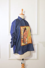 Denim Blue With Pleated Patch Work Shirt