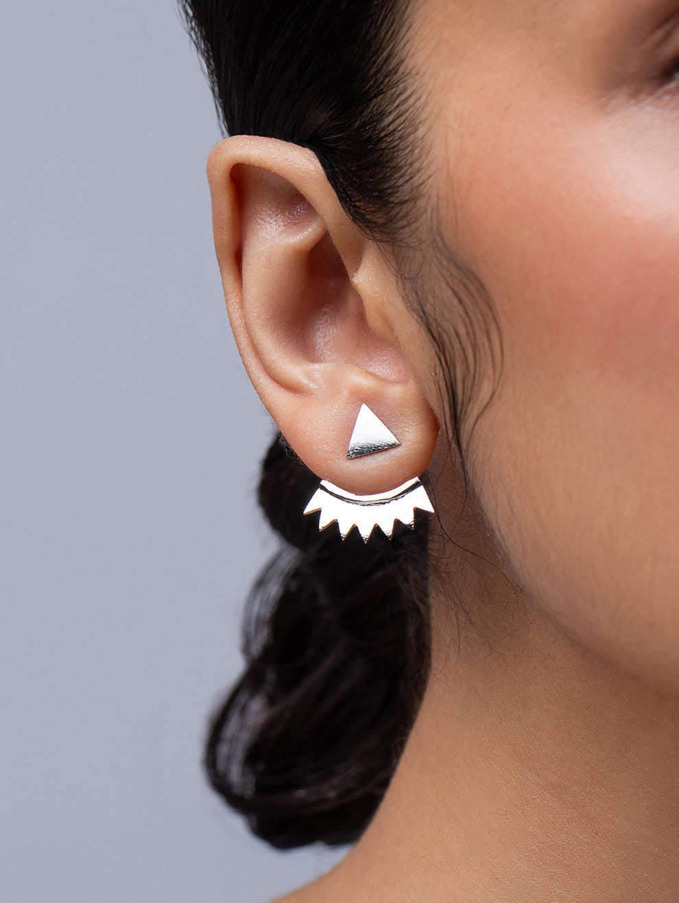 Silver Triangular Jacket Earrings
