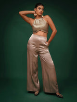 Bronze Hand Embroidered Satin Top and Pants