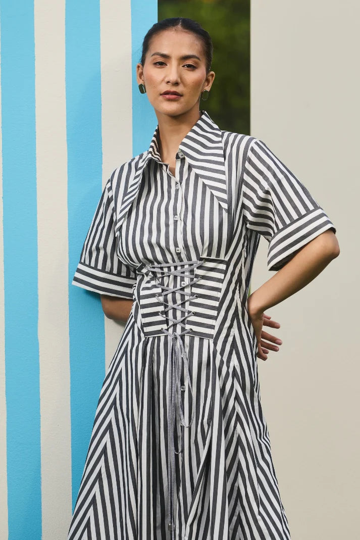 Corset Stripe Midi Dress