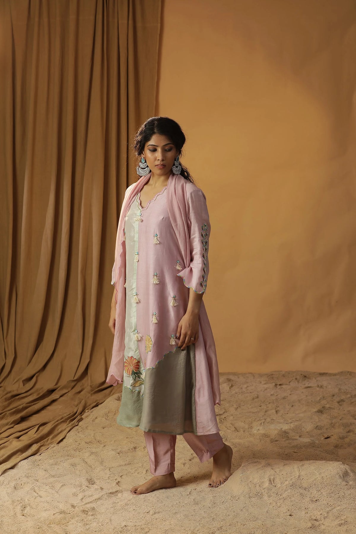 Baby Pink Chanderi Silk Suit set