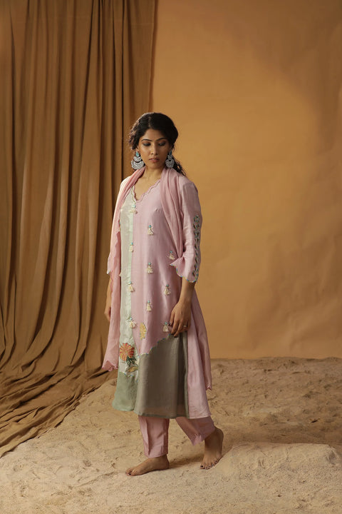 Baby Pink Chanderi Silk Suit set