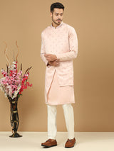 Pink Drape Cross Kurta Silk Set