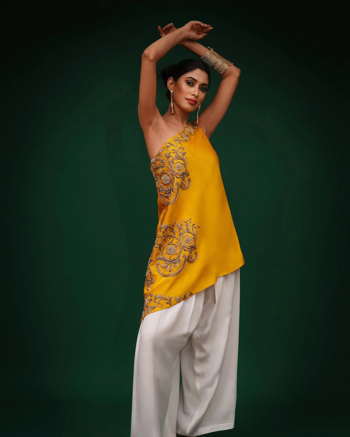 Yellow Hand Embroidered Kurta And Pants