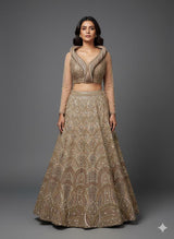 Champagne Gold Hand-Embroidered Lehenga