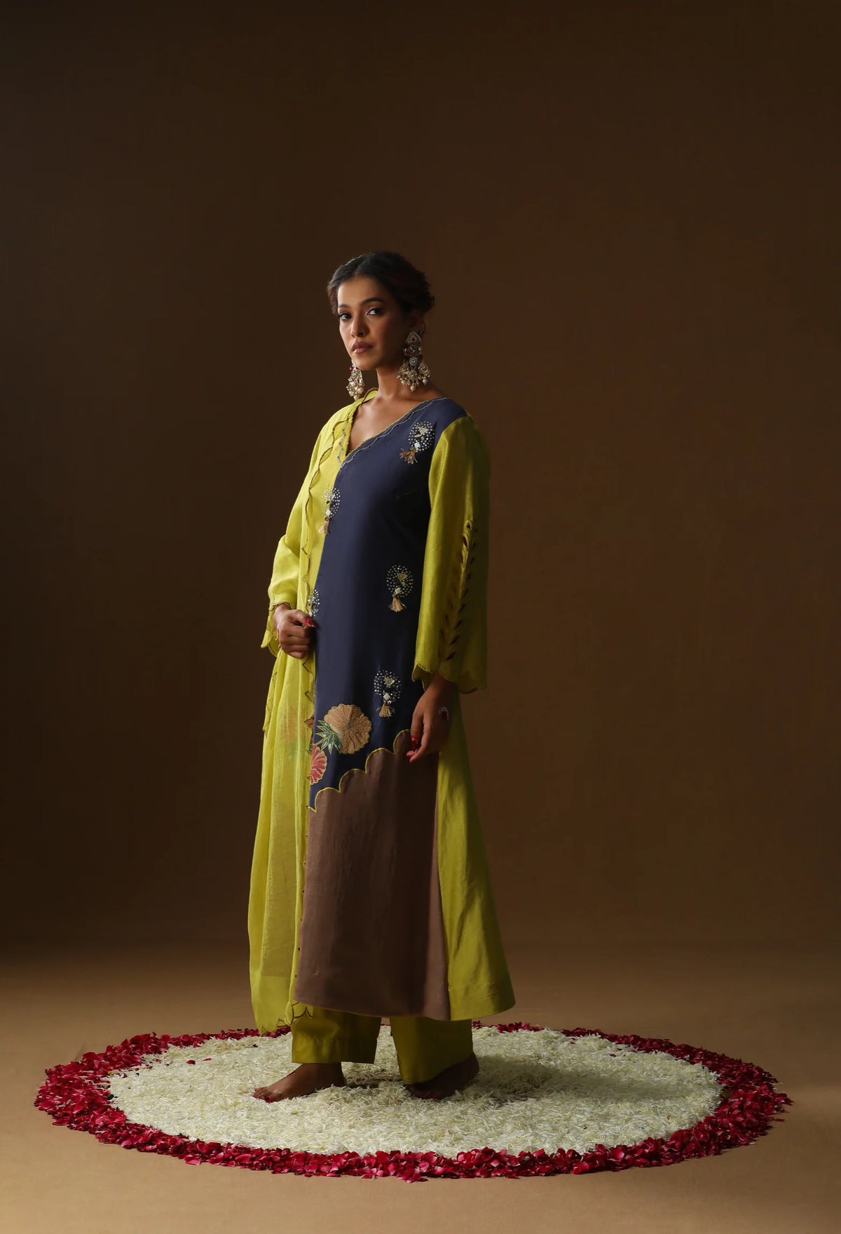 Half And Half Blue Lime Green kurta set