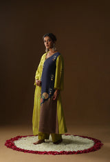 Half And Half Blue Lime Green kurta set