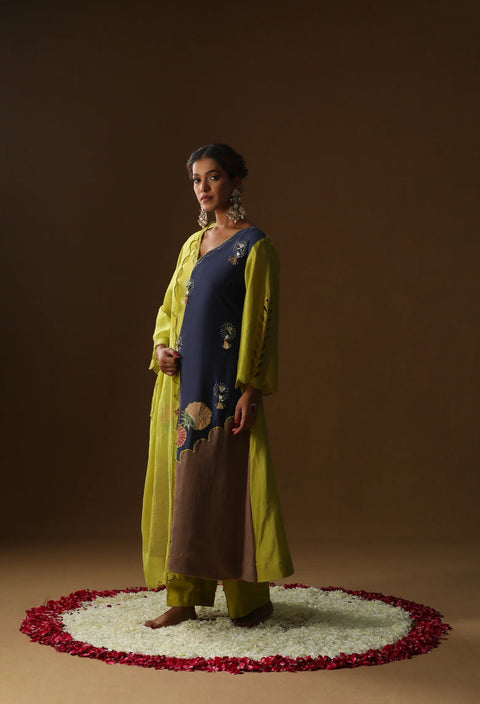 Half And Half Blue Lime Green kurta set