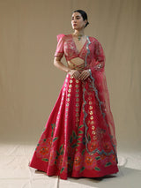 Pink Leopard Handpainted Lehenga Set