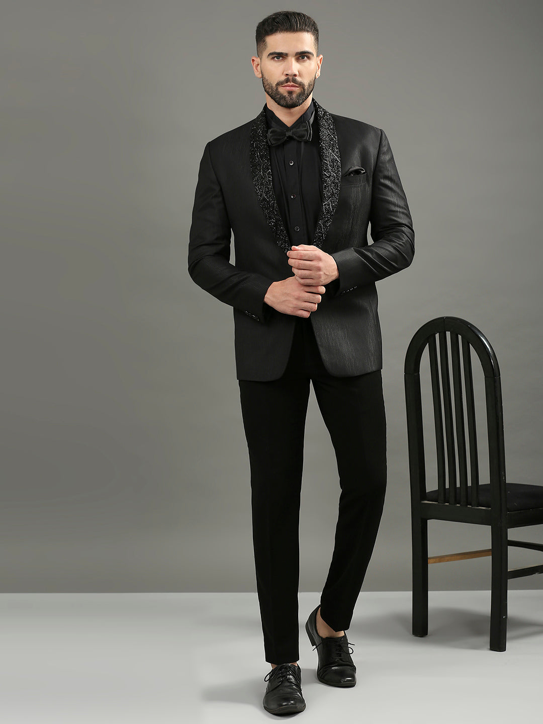 Embroidered Lapel Tuxedo Set