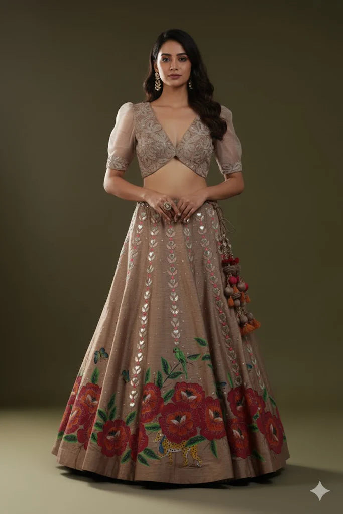 Leopard Handpainted Lehenga Set